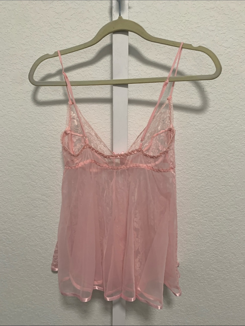 Vintage Light Pink Sheer Lace Babydoll Chemise - Picture 5 of 8